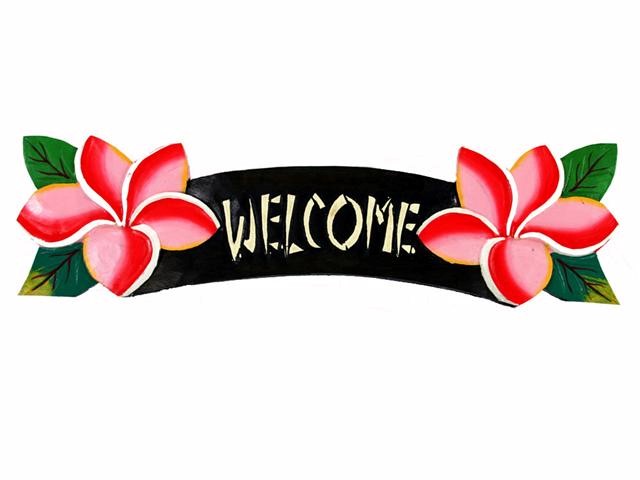 22" Welcome Red Plumeria Sign